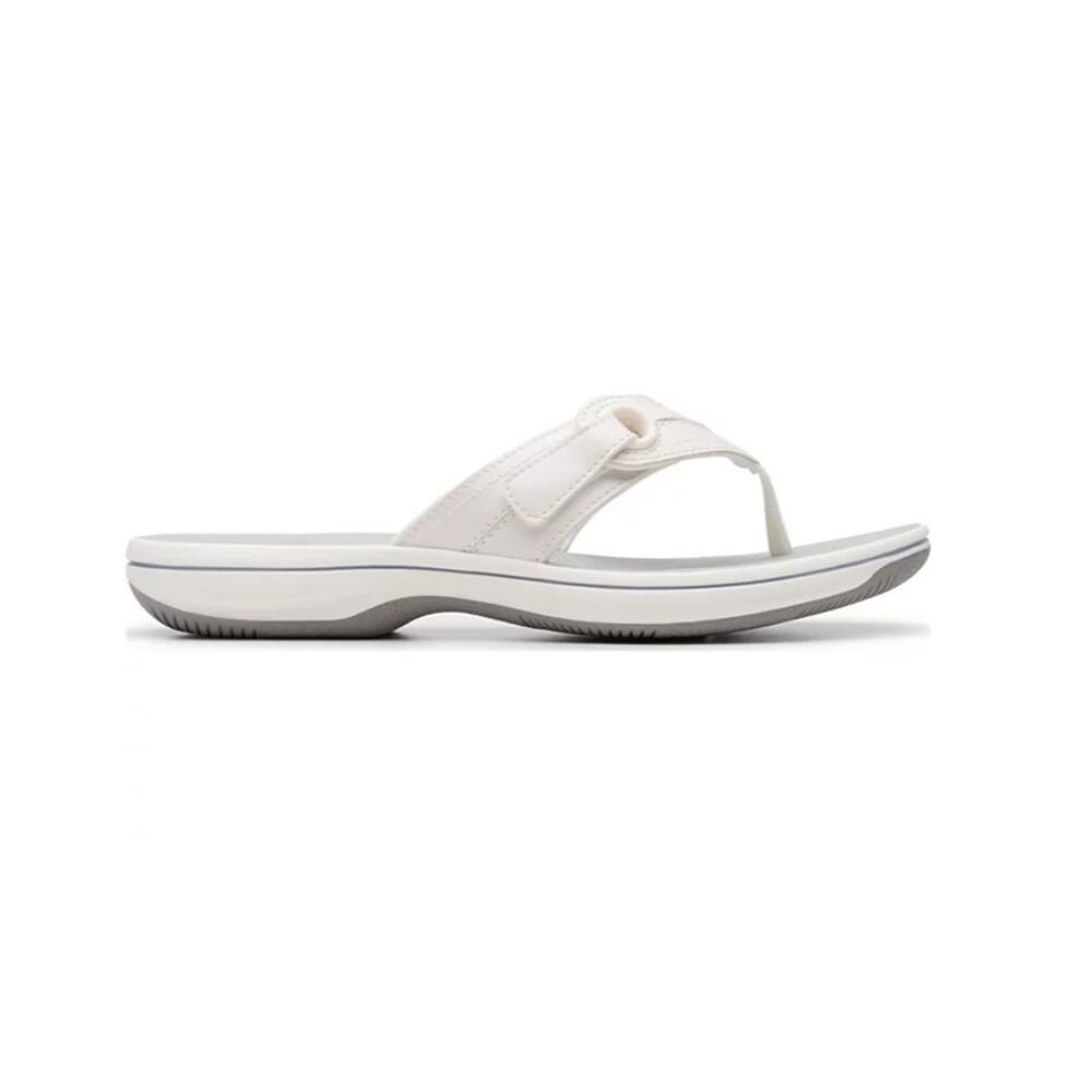Clarks Cloudsteppers Breeze Reyna Flip-Flop Sandals White Textile Size 9 - Picture 2 of 7